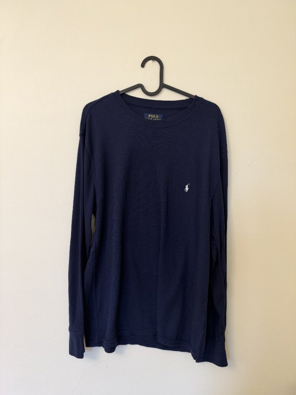 Polo Ralph Lauren Navy Waffle Knit Long Sleeve Crewneck Shirt L